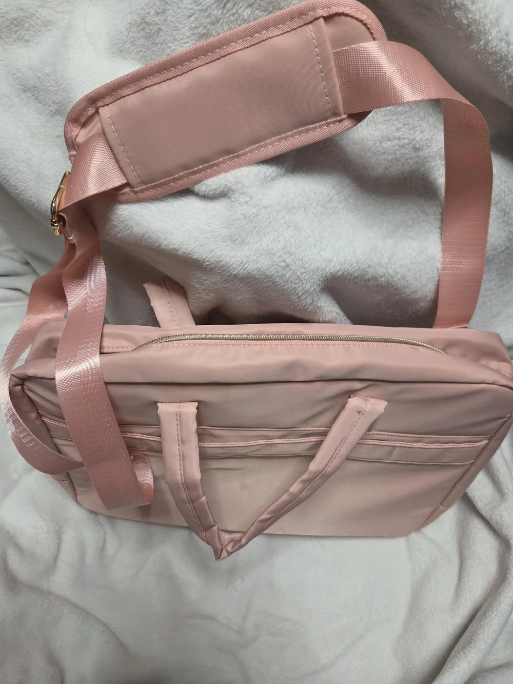 Pink Laptop Tote Bag with Gold Accents